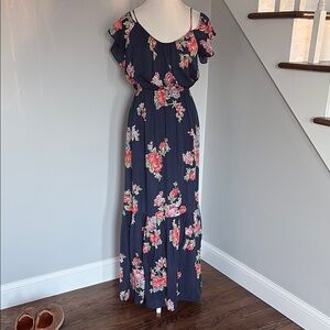 Jore Blue and Pink Floral Maxi Sundress with Flutter Sleeves